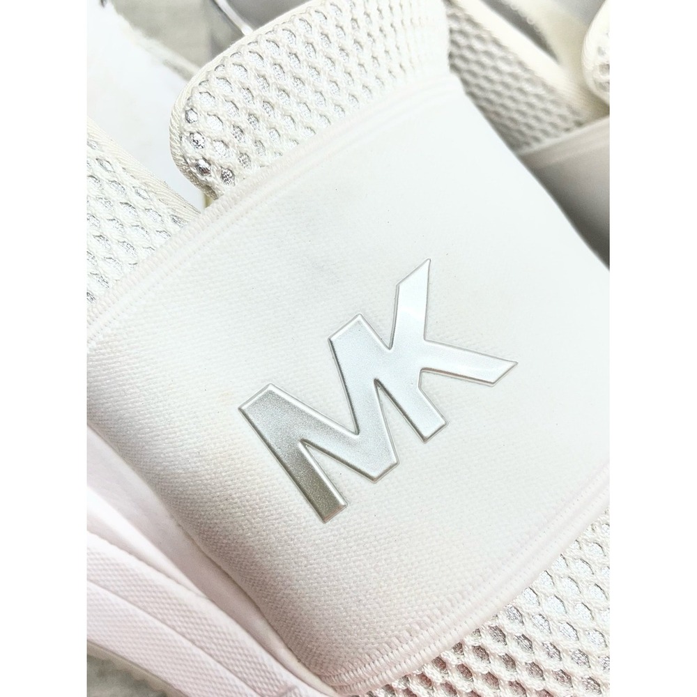 Michael Kors Felix Slip On Sneakers Womens 7 White Silver Mesh Logo Excellent - Picture 16 of 16